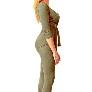 Women's Sexy Suede Deep V-Neck Jumpsuit